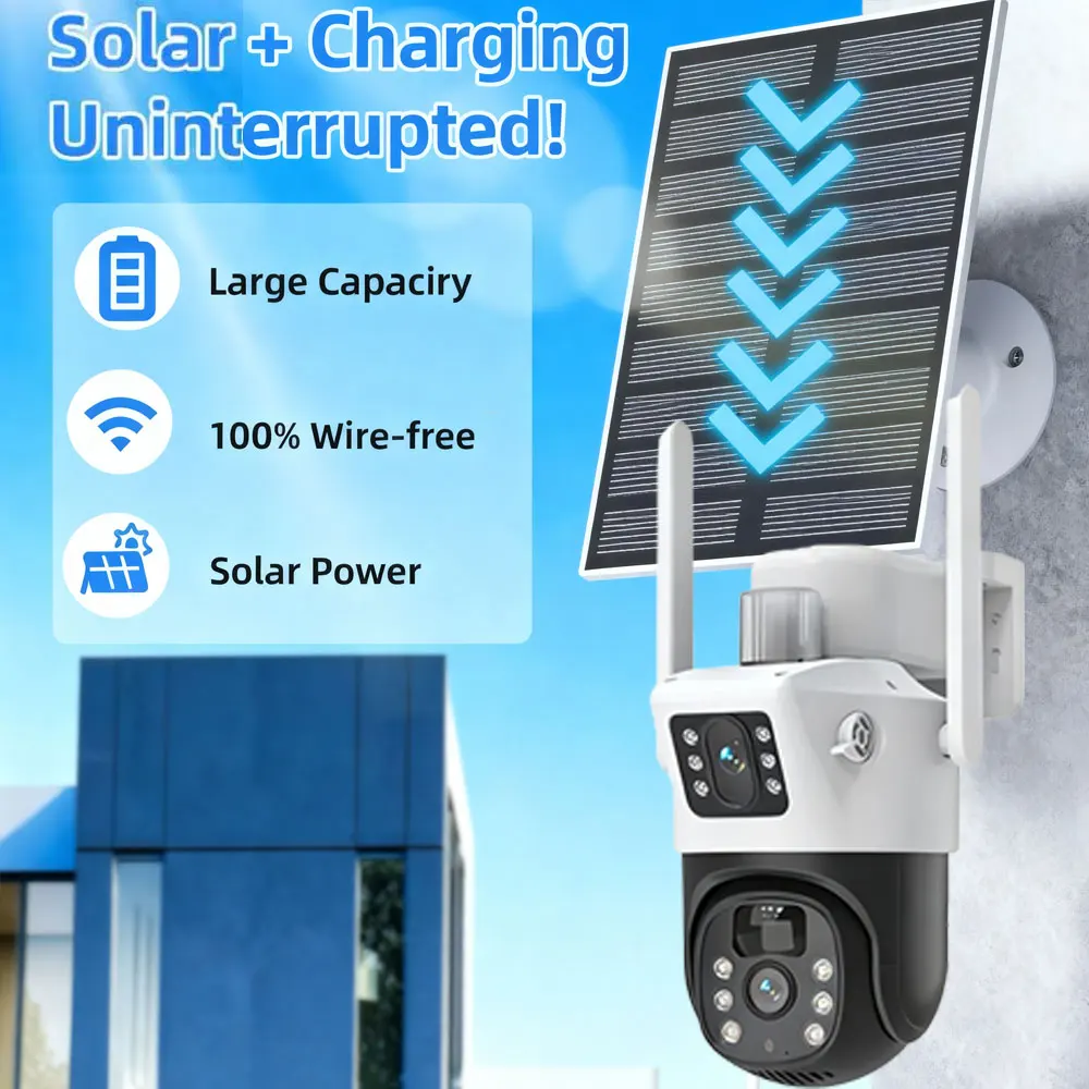 4K Dual Lens Solar Wifi CCTV Camera Security System Kit 10CH 8MP Wifi NVR Kit Auto Tracking PTZ IP Camera Video Surveillance Set