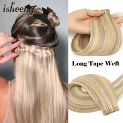 12-20 inches Highlight Seamless Weft Human Hair Blonde Long Tape Hair Extensions 18/613# Straight PU Skin Hair Not Pre-Taped