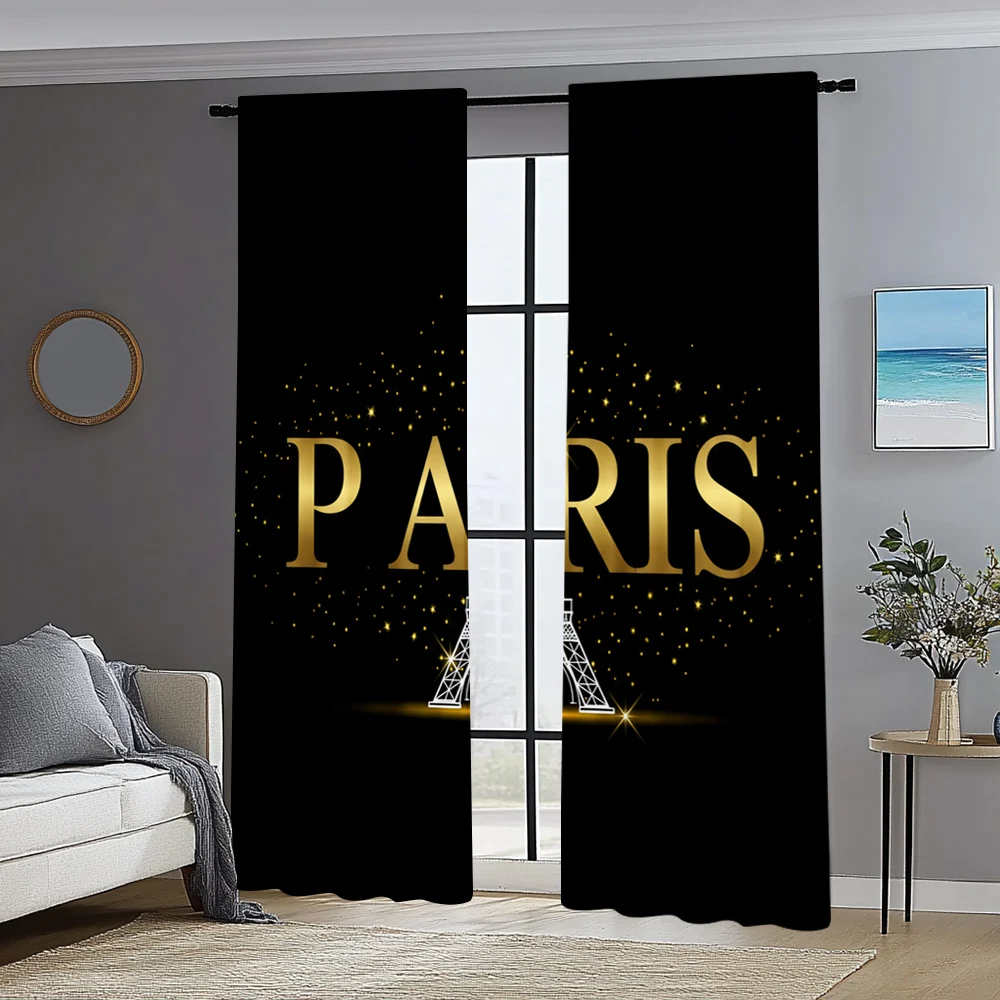 2pc, Curtain Eiffel Tower1 Polyester,Without Electricity Festive Holiday Applies to All Occasions decorate