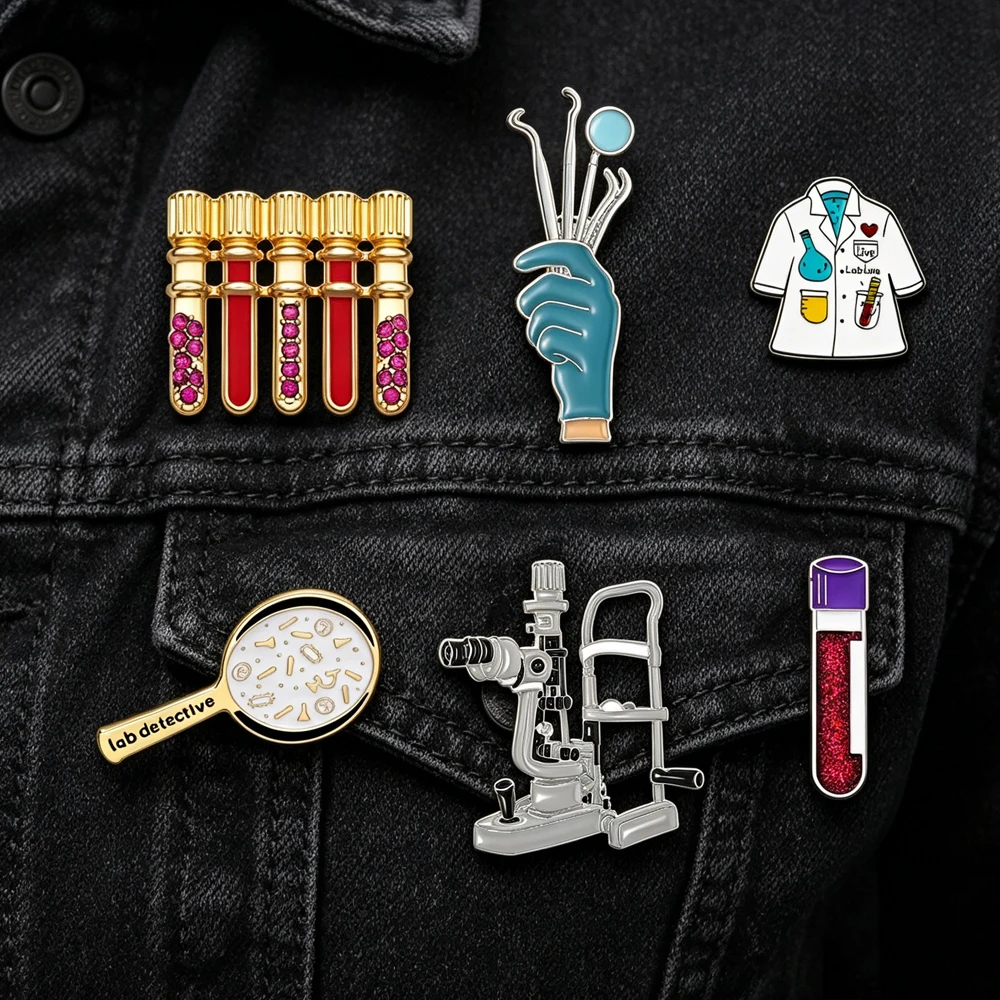 Medical Lab Enamel Brooch Pin Lab Cover Microscope Vascular Test Tube Badge Jewelry Gifts For Technicians And Researchers