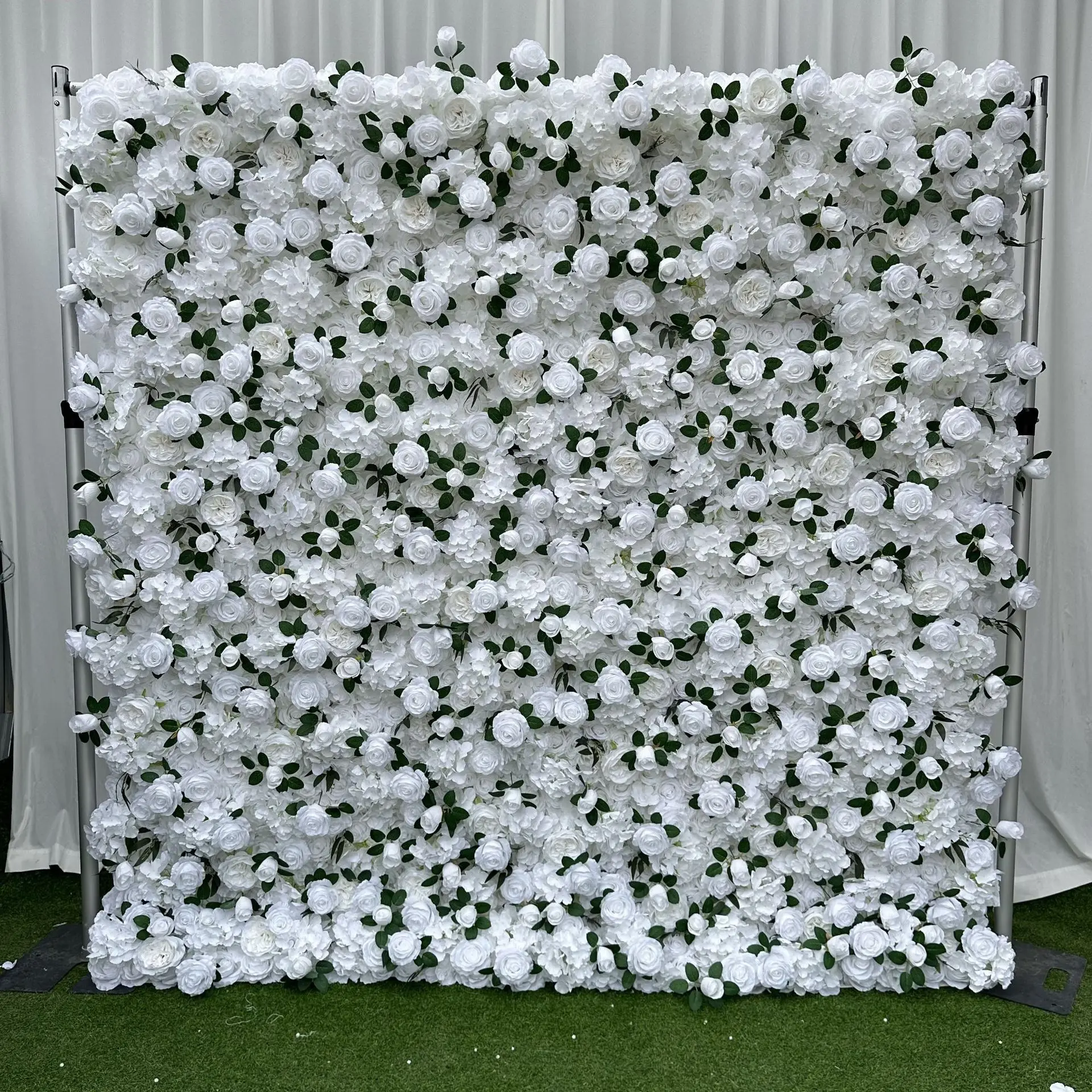 

Uflower Luxury White Gree 5D Artificial Flower Wall Arrangement Wedding Backdrop Roll Up Fabric Decor Floral Wall On Cloth