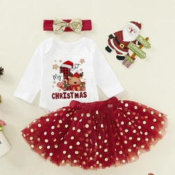 My First Christmas Baby Long Sleeve Bodysuit & Tutu Set Deer Print Girls Outfit Infant Baptism Romper Dress Xmas Outfits Skirt