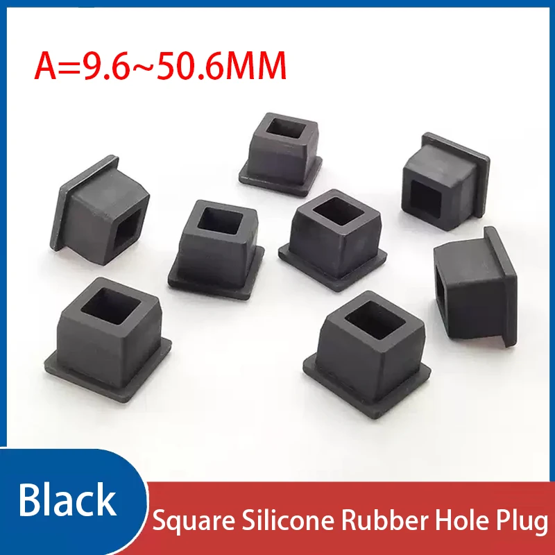 

1-10PC Black Square Silicone Rubber Cap Hole Plug Rubber T-Plug Tube Box Part Insert Sealing Plug Furniture Feet Pad 9 .6-50.6mm