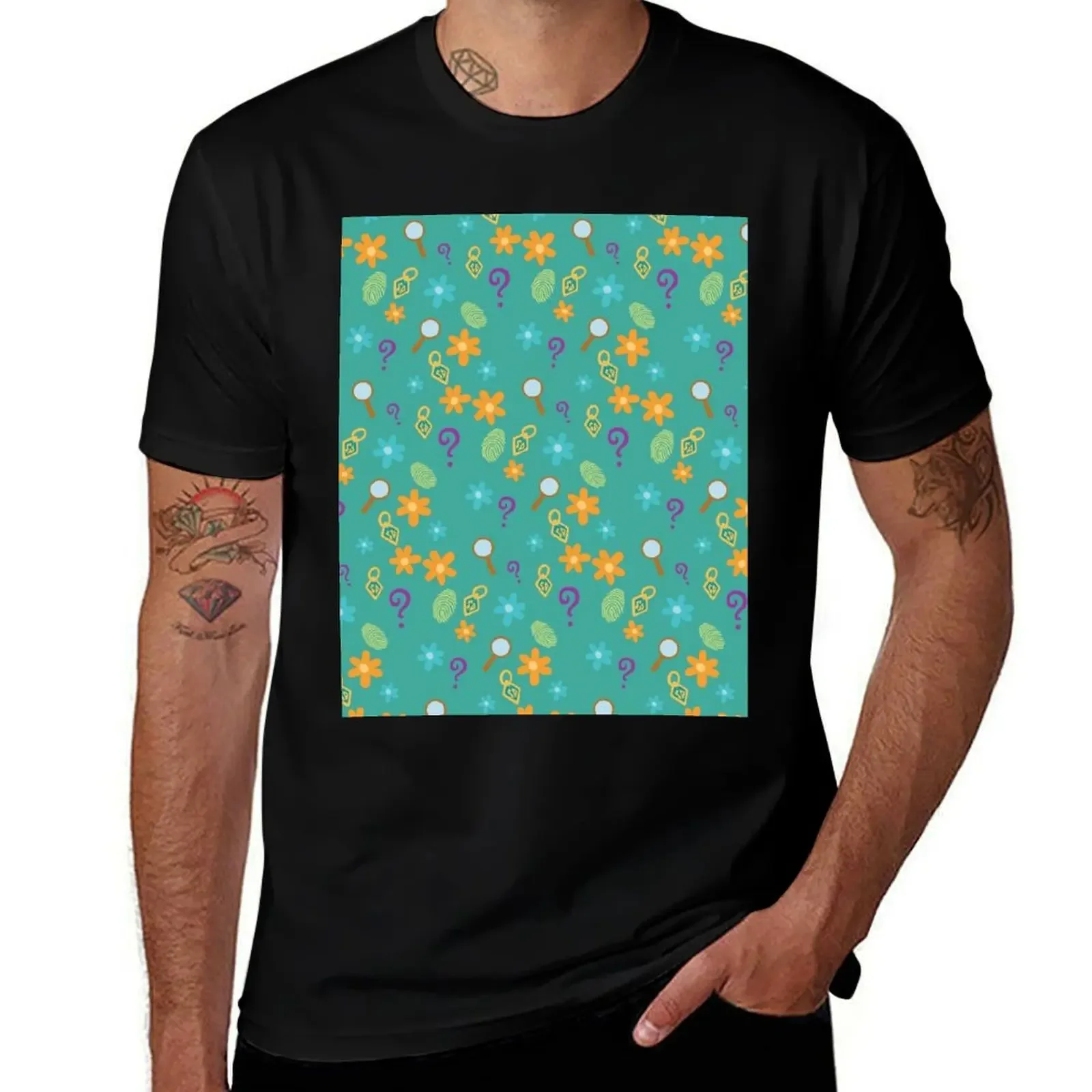 Mystery Inc Pattern (Teal) T-Shirt luxury designer quick drying Man t-shirt mens graphic t-shirts