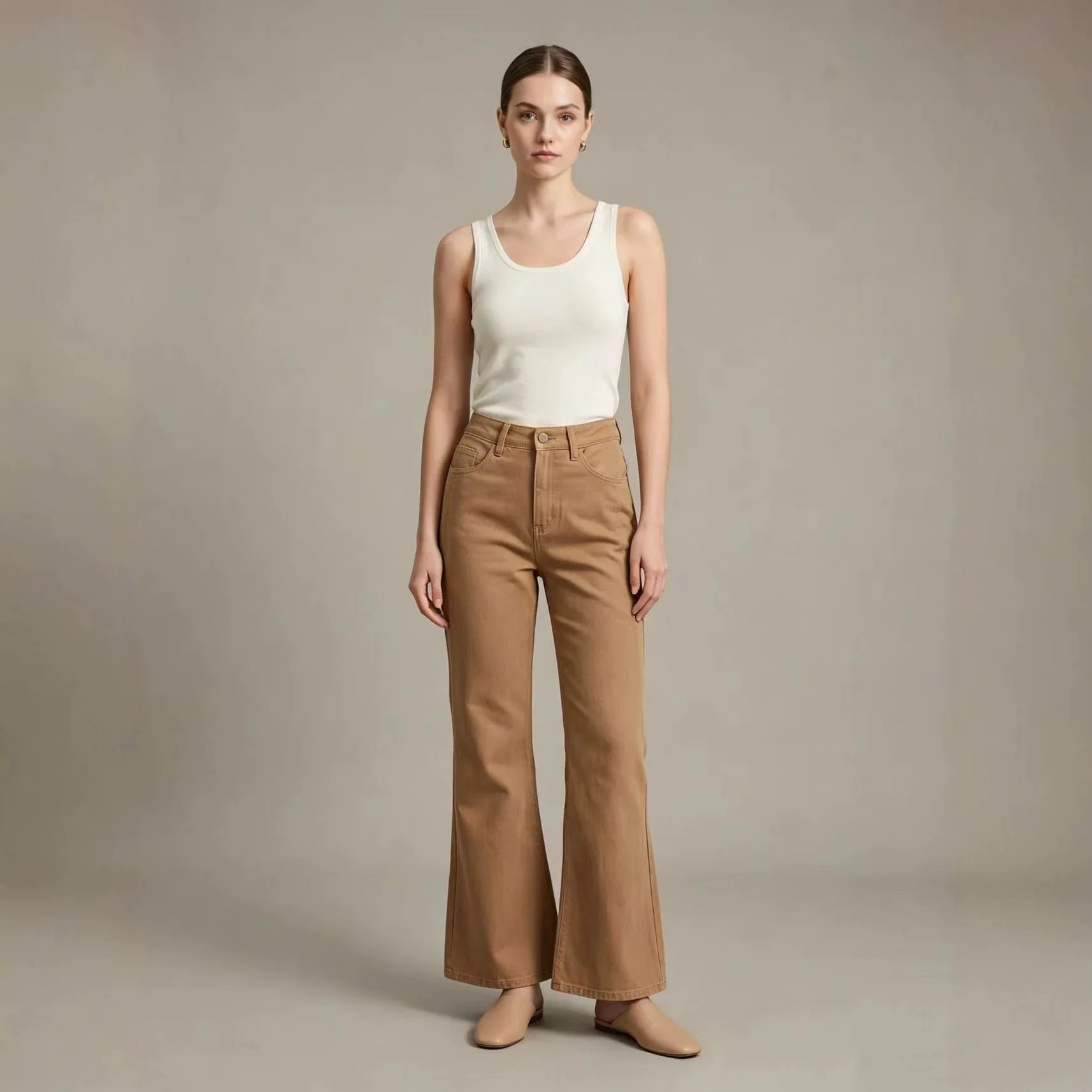 

Women Denim jeans Autumn New Lycra Stretch Mid Waist Cotton Flares Pants
