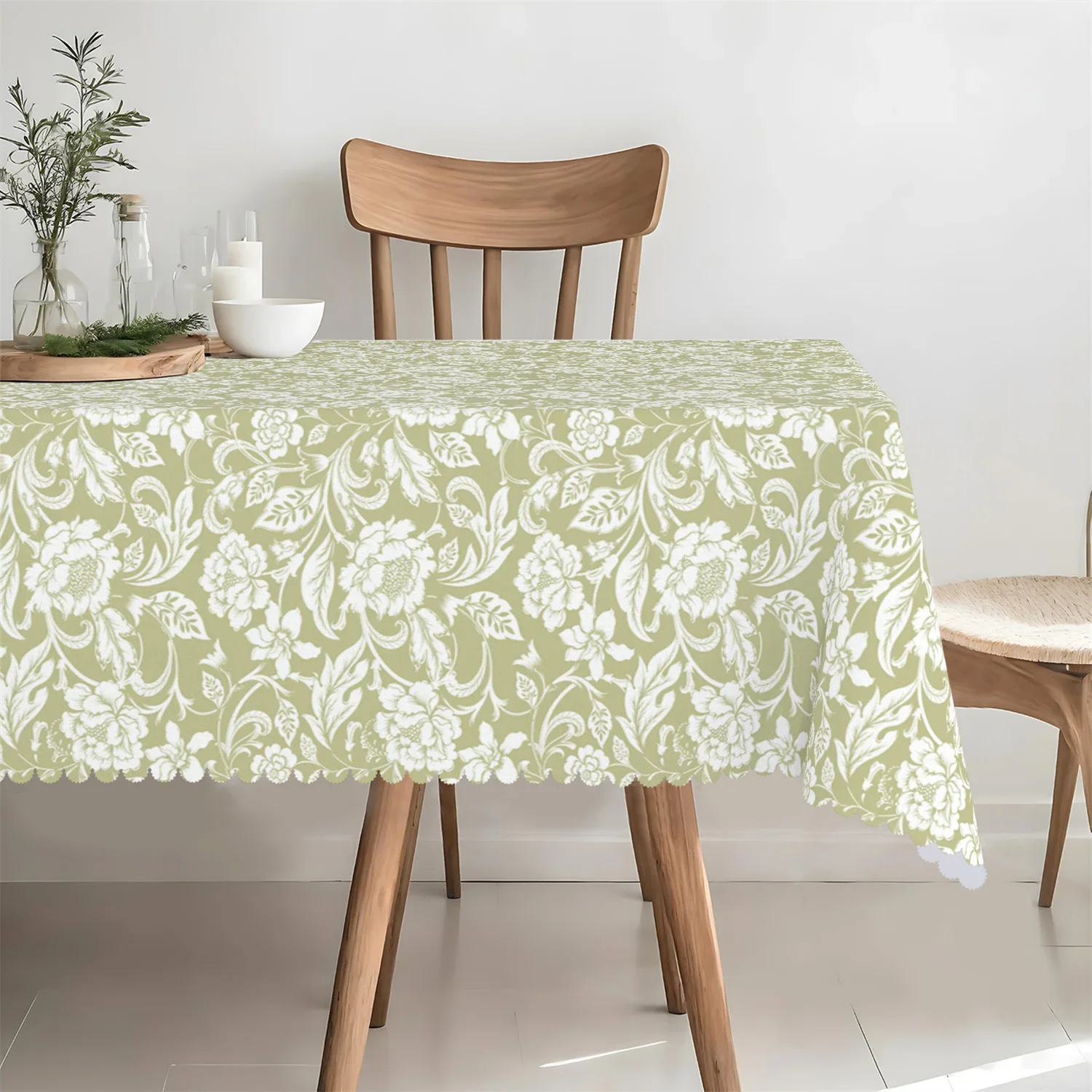 Sage green vine tablecloth, 1 pack, suitable for kitchen table, party or picnic decoration