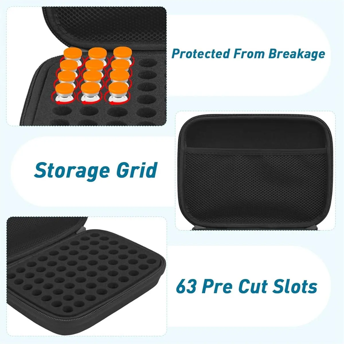 Industrial Tools 3ML Peptide Case - 63-Slot Peptide Organizer with Mesh Pocket, Fits 3ml Bottles, Peptide Storage Case for Fridg