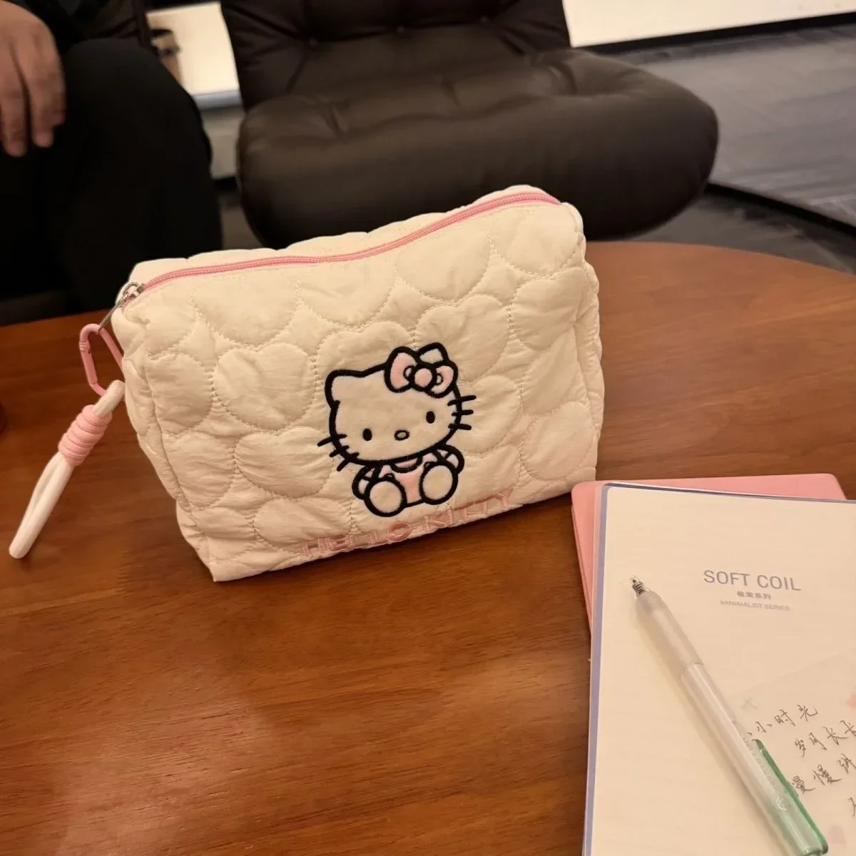 Hello Kitty Cosmetic Bag Miniso Portable Large Capacity Travel Stationery Toiletry Storage Bag