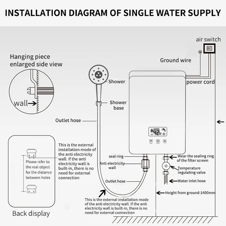 New Design 110-240V AC Instant Water Heater Plastic Tankless Electric Water Heater LED for Household