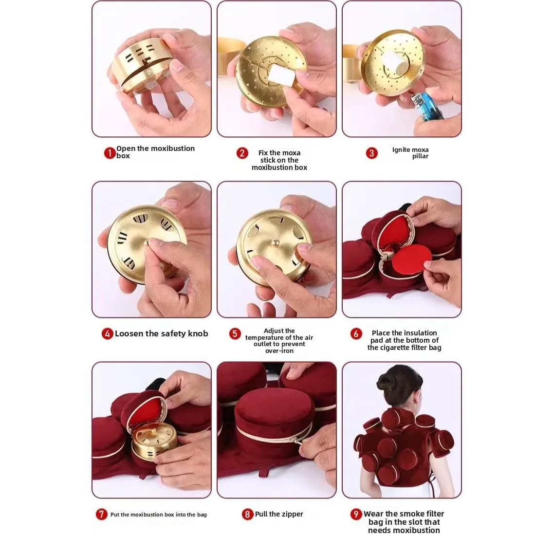 

Противоожоговая медная бездымная коробка для прижигания/фильтр, тканевый чехол для прижигания/набор палочек для моксы, плечевая шея, колено, живот, WarmTherapy