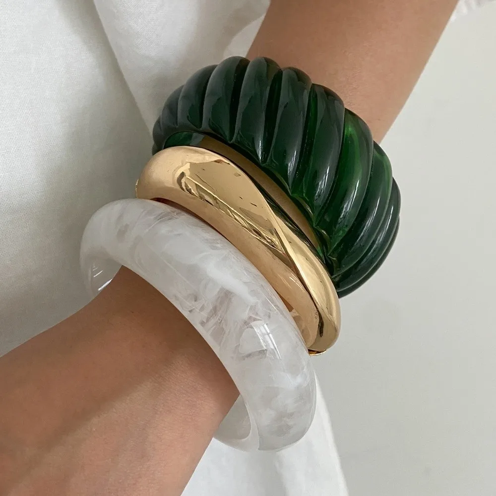 البوهيمي الاكريليك الإسورة الذهب لطخة غير النظامية واسعة سوار واسعة مستطيل أوروبا النمط الأمريكي الرجعية اليد الدائري سيدة بنات #2