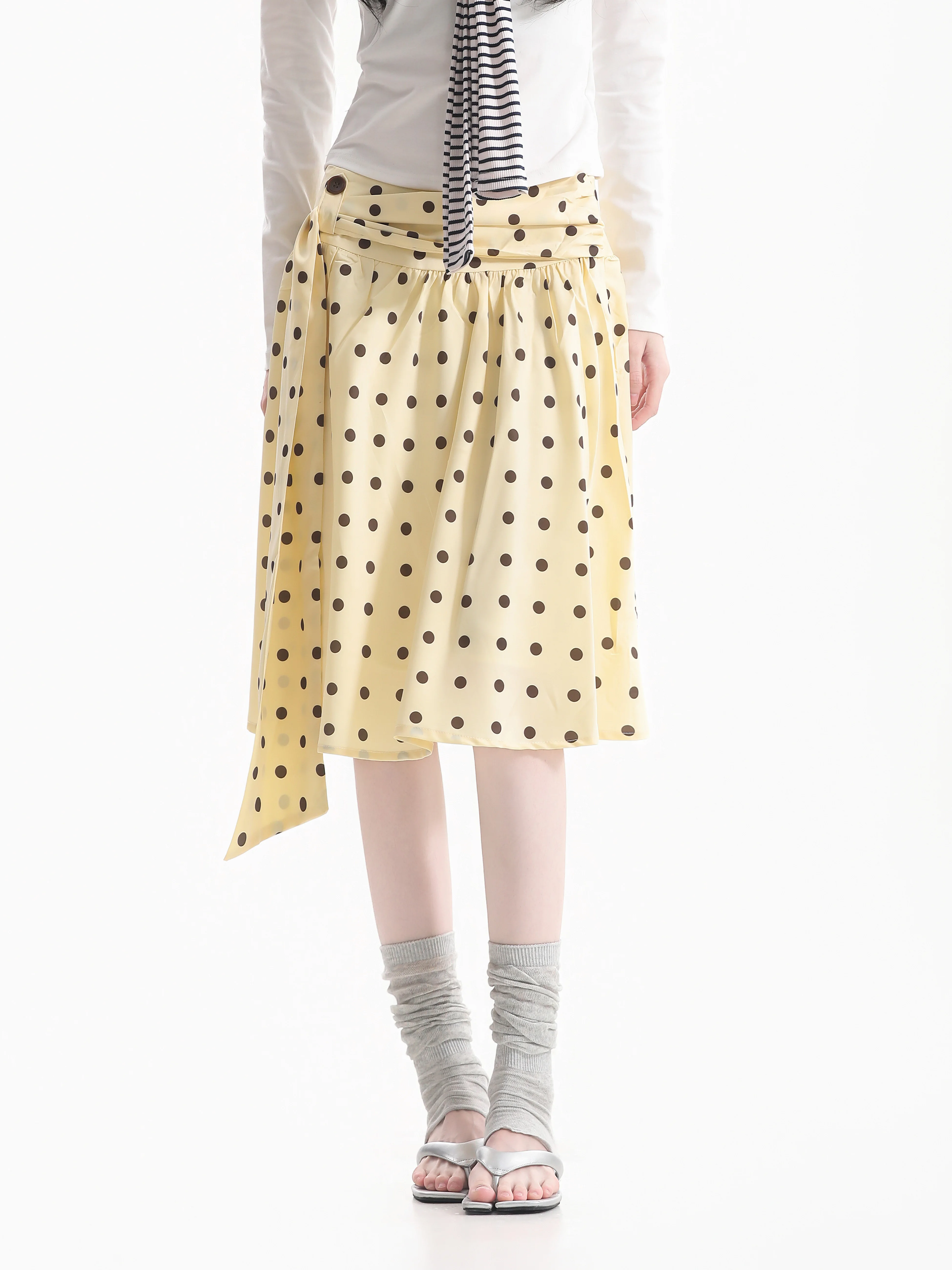 Summer Casual Yellow Half Skirt Women's High Waist Gingham Print A-Line Skirt Clean Fit Polyester Fabric Non-Stretch
