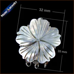 1PCS Silver Plating Jewelry Findings Pearl Necklace Hook Clasps Carved Flower Mother of Pearl Shell Toggle Clasp With Jump Rings