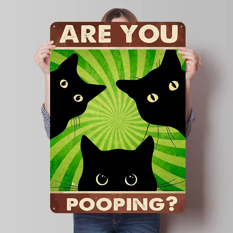 Póster impreso de gato negro estás caca, arte de pared personalizable, carteles de hojalata de Metal Retro Vintage para decoración del hogar, habitación, cueva de hombre