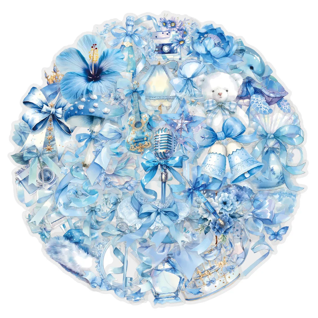 60er-teiliges blaues Koketten-Aufkleberpaket – wasserfestes, transparentes PET-Blumenzubehör für Tagebücher, BulingBulingStickers Store