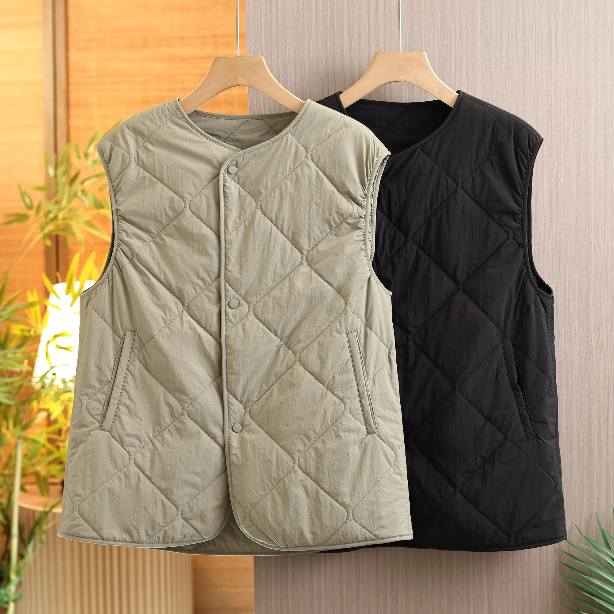 

Winter New Lightweight Diamond Pattern Cotton Vest Women's Color Inner Wear Outerwear Thin Sle Versatile Polyester Blend