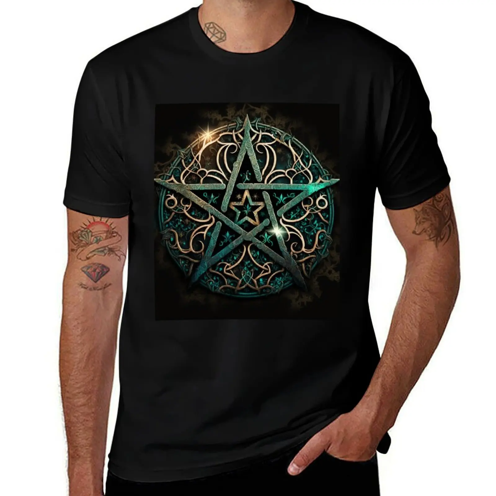 Green Five Pointed Star (Pentagram) Pagan Symbol T-Shirt Lightweight Running Sports T-Shirt