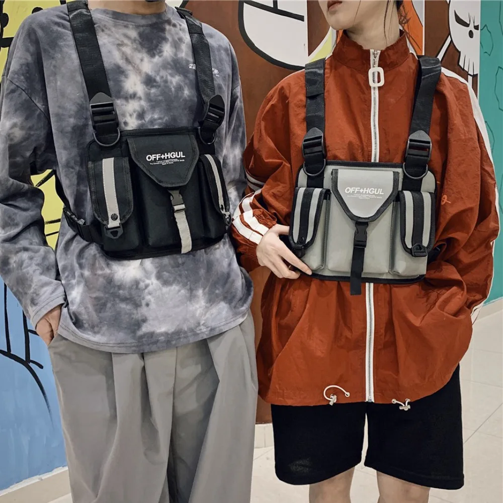 New Nylon Cool Backpack 4 Colors Adjustable Vest Bag Reflective Design Wear-resistant Chest Pack Men/women