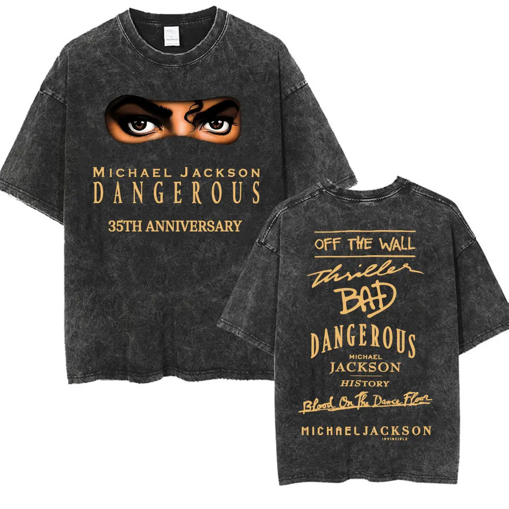 King of Pop Michael Jackson Bad Era Dangerous T-shirt Men's Harajuku Vintage Washed T Shirts Casual Loose Cotton Tees Streetwear