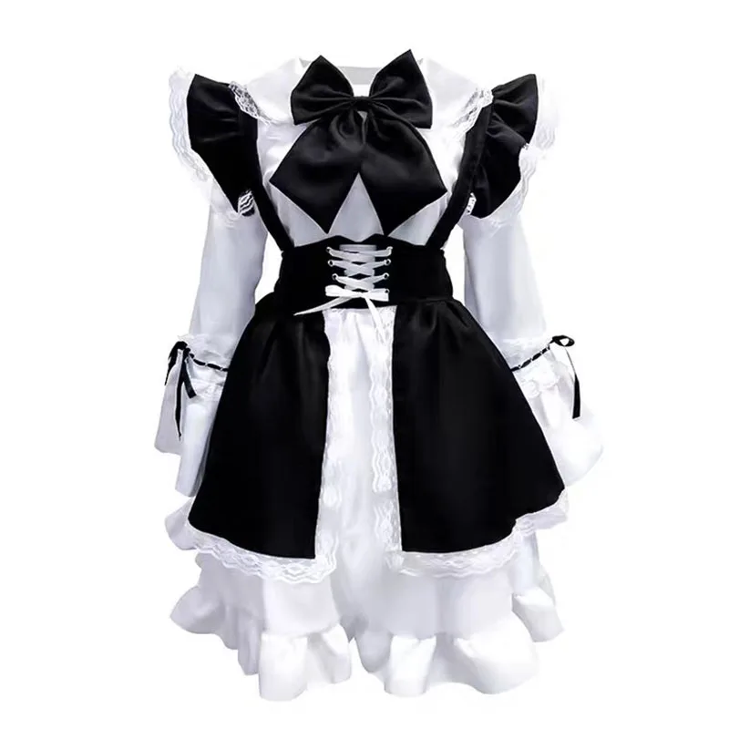 Masculino feminino maid outfit anime sexy preto branco erótico kawaii cafe traje avental vestido bonito bowknot mucama cosplay traje