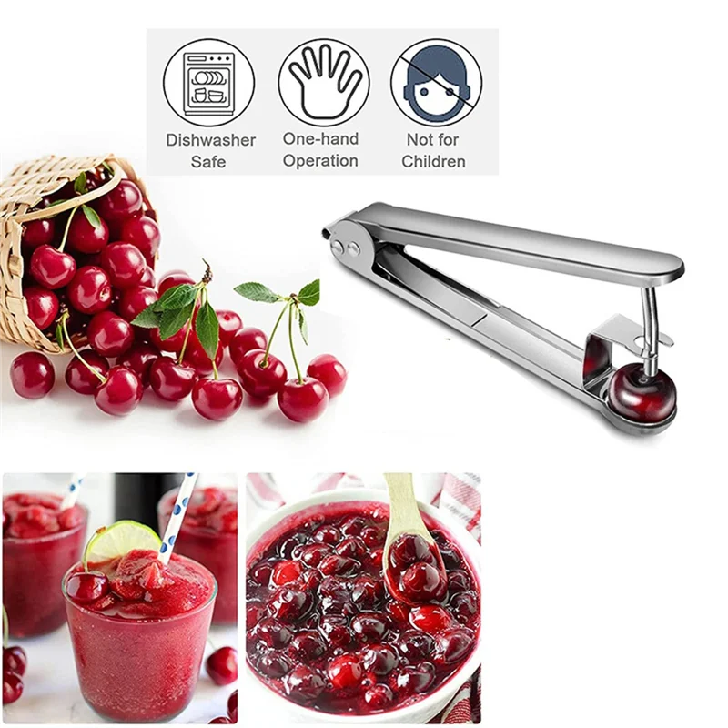 GOOD-3PCS Cherry Pitter Remover Stainless Steel Cherries Corer Pitter Tool, Cherry Seed Remover Multi Function Fruit Pit