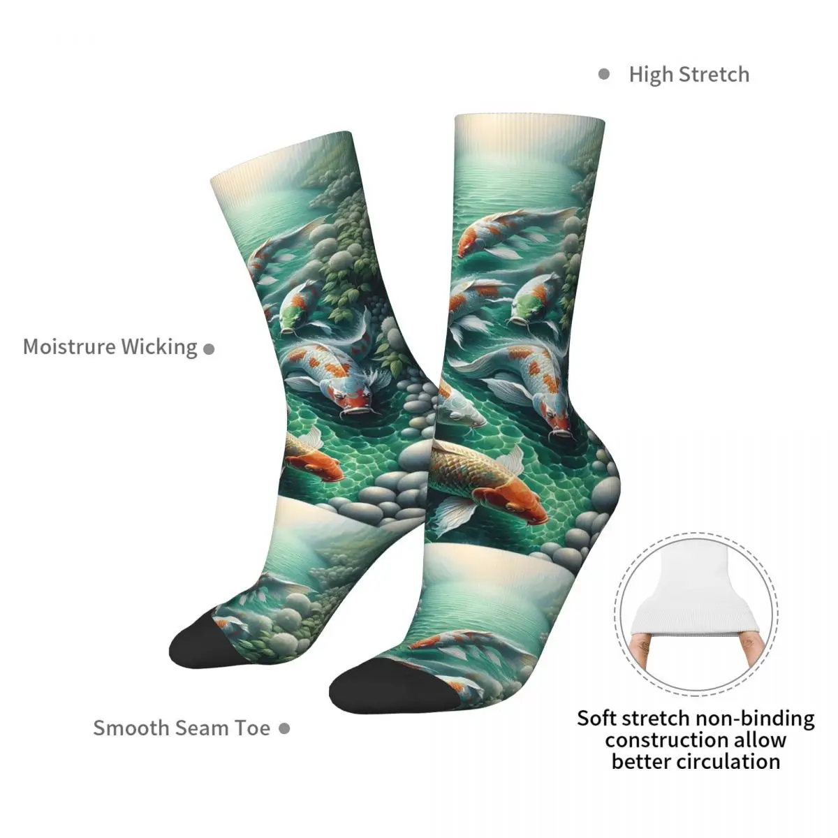 Asian Koi Fish Pond Socks Harajuku High Quality Stockings All Season Long Socks Accessories for Man's Woman's Birthday Present