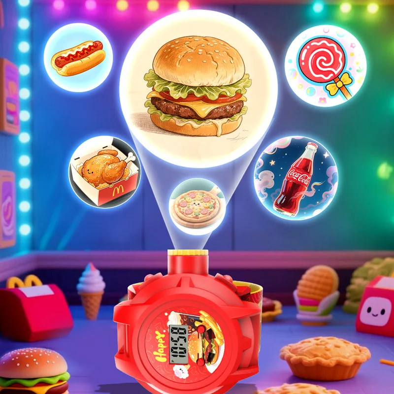 Nuovi 24 simpatici modelli proiettore orologi per bambini per bambini pizza cibo tema orologio per bambini orologio digitale giocattoli per studenti regali