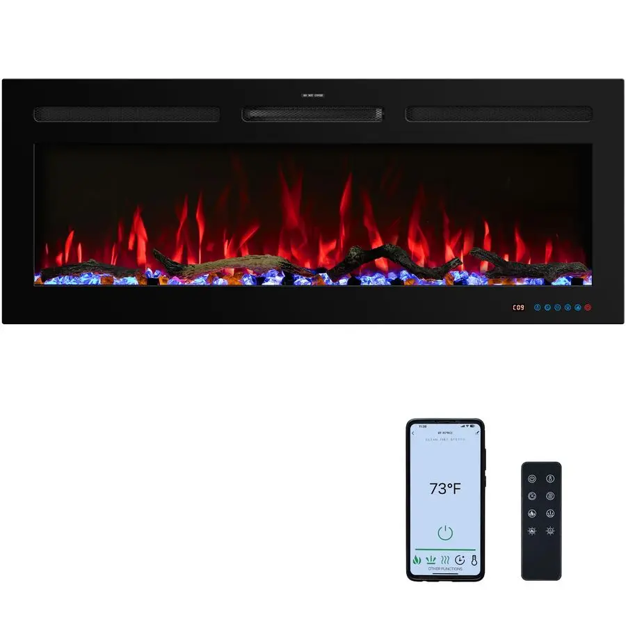 

Smart WiFi Electric Fireplace Insert, 13 Flame amp Fuel Bed with Automatic Cycle, Fireplace Heater with APP Control amp Thermost