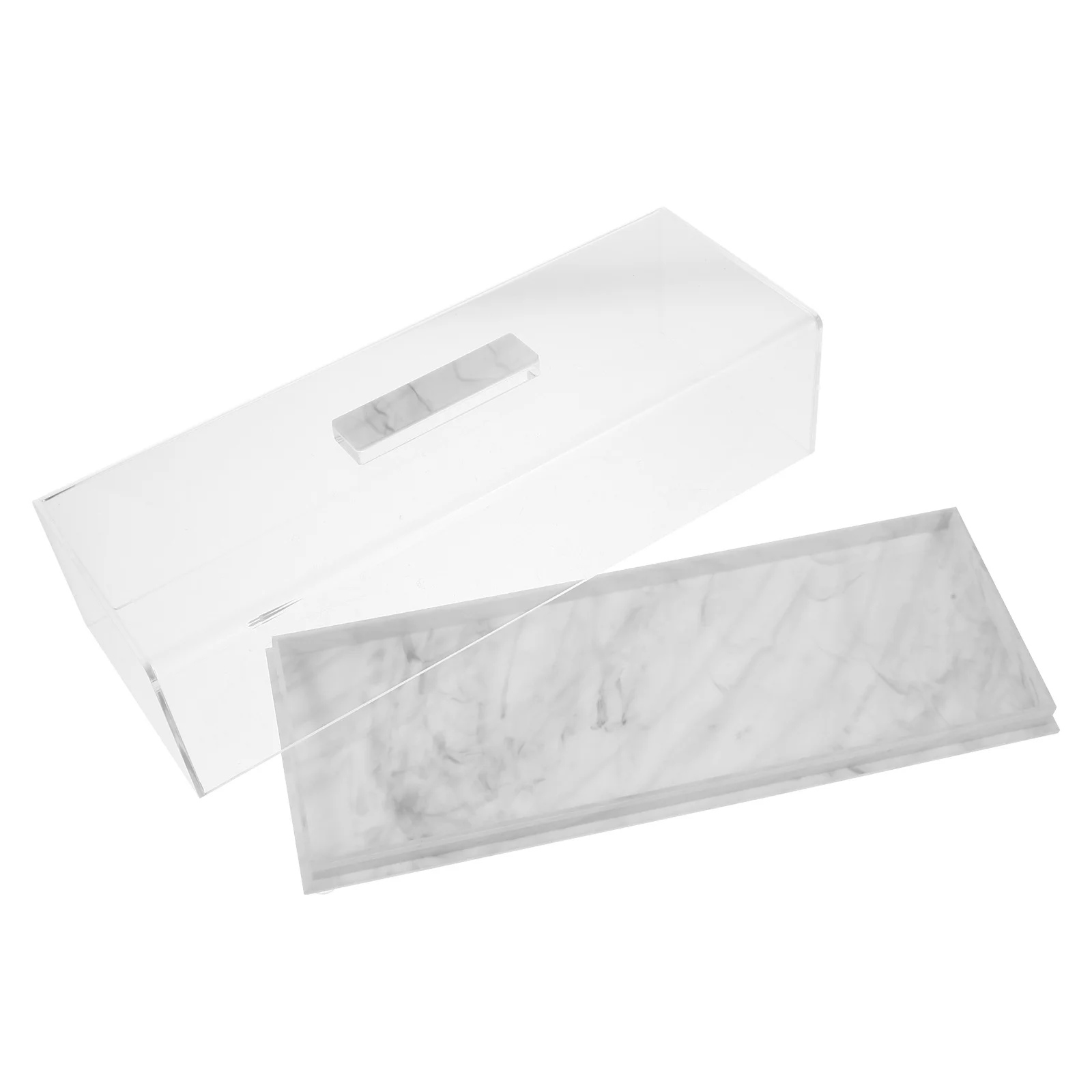 

Rectangular Cake Tray Acrylic White Marbleized Grain Clear Lid For Dessert Pastry Display Serving Platter Cake Stand