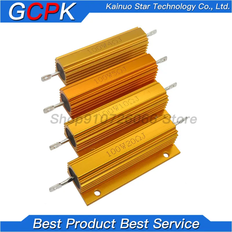 RX24 100W 50W Watt Power Metal Shell Aluminium Gold Resistor 1R 2R 3R 4R 5R 6R 8R 10R 15R 20R 30R 40R 100R 200R 220R Resistance