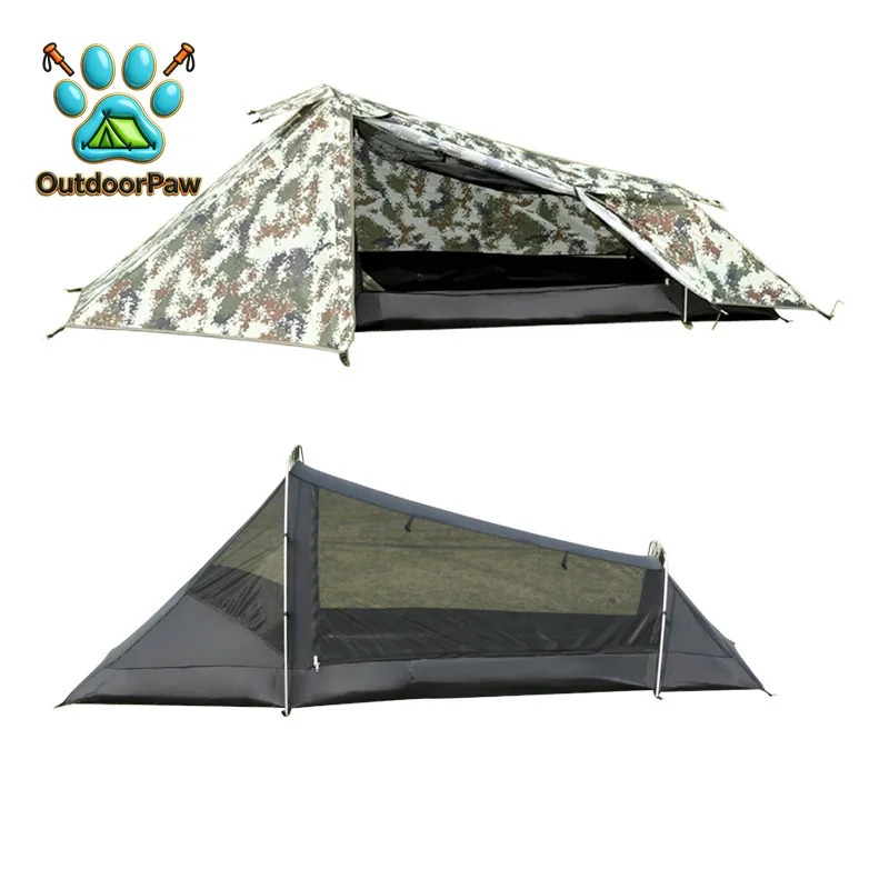 Outdoor double-layer camouflage camping tent rainproof and windproof double tent single soldier fishing riding tent protection