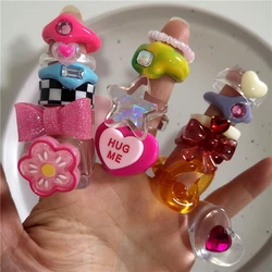 New Korean Y2K Acrylic Cute Sweet Star Bowknot Heart Ring Jewelry Set Girl Goth EMO 2000s Harajuku Vintage Jewelry Accessories