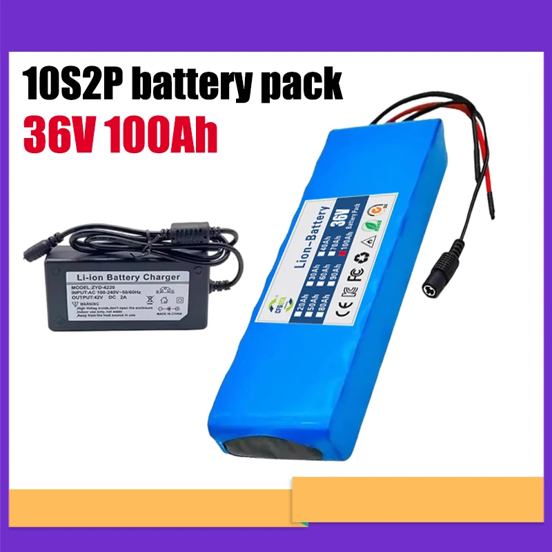 36V 100000mAh 10S2P 18650 Lithium ion Large Capacity Battery Pack with BMS, Multiple Plug Options, Electric Scooter Battery