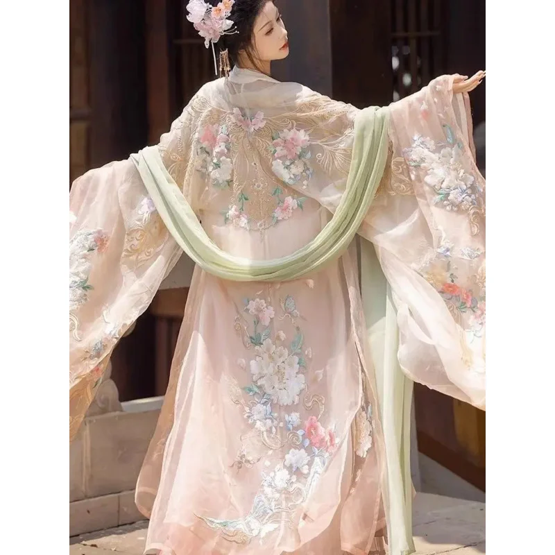 

Hanfu Heavy Industry Embroidery Gradient Large Sleeve Tang Made Hezi Skirt Chinese Style Tang Dynasty Cosplay Costume