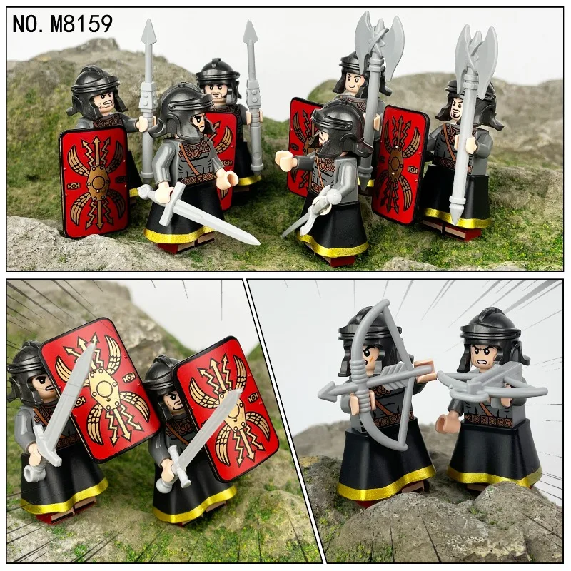 M8159 Figurine de guerrier romain avec bouclier, jouet de construction en petites briques à assembler pour enfants, Meigao, transfrontalier