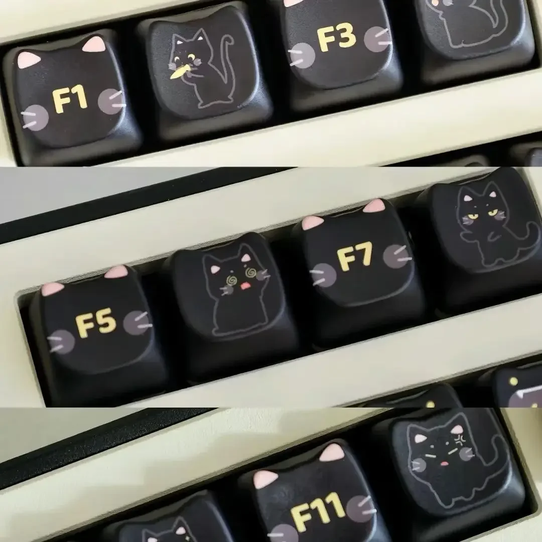 MAO Black Cat Keycaps 142 Keys Customized Cute Keycaps PBT New Square Thermal Sublimation Mechanical Keyboard 2.25 U 2.75U