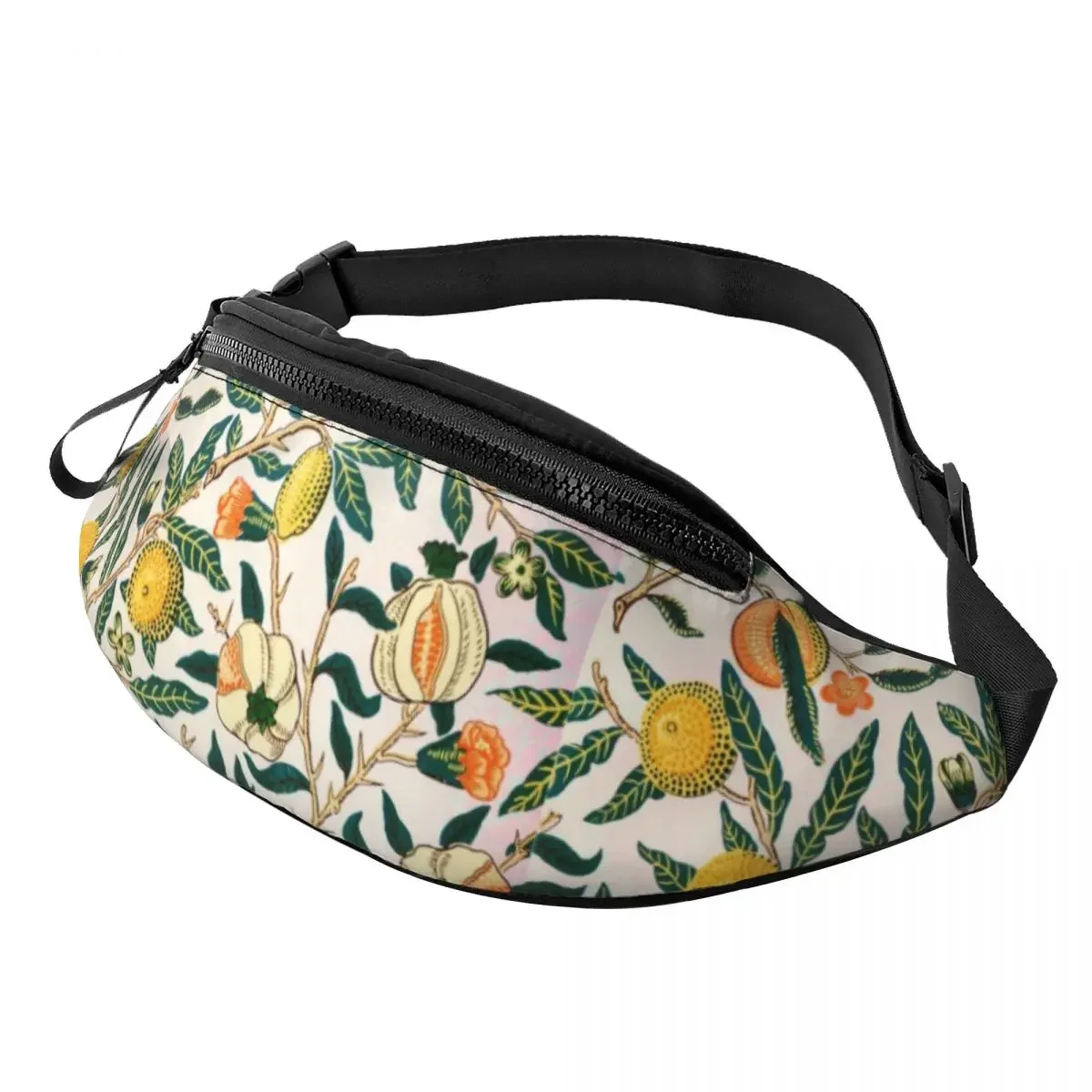 William Morris Pattern Fruits Fanny Pack Women Men Textile Pattern Crossbody Waist Bag for Travel Cycling Phone Money Pouch