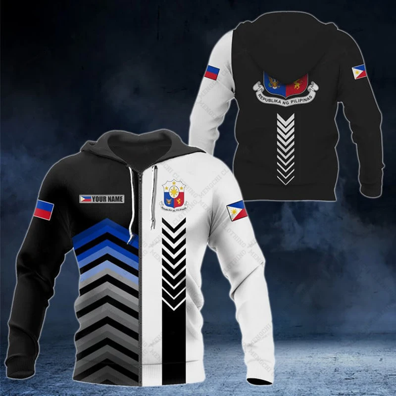 Customize Philippines Sports Style Zipper Hoodies Loose Unisex Oversize Sweatshirts Winter Casual Streetwear Tops Pullover