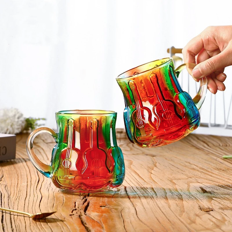 High Borosilicate Glass Book-Shaped Glass Mug Hand Drawn Design Decor​ative 3D Painted Book Mug Colorful Coffee Tea Cup Readers