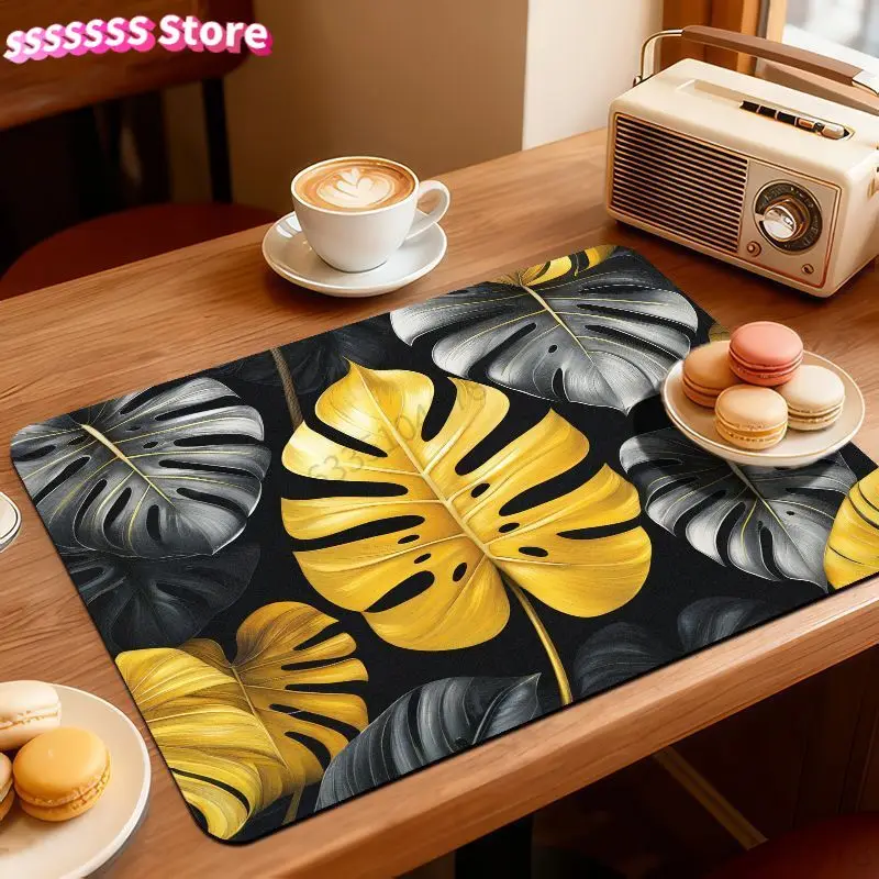 Tropical Monstera Leaf Pattern Polyester Table Mat, Coffee Mat Kitchen Home Multifunctional Mat, Artistic Placemats Coaster Tabl