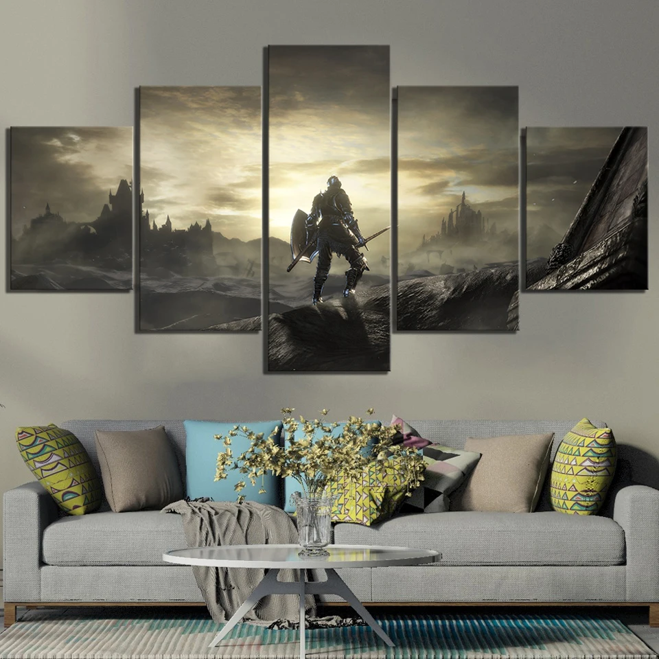 No Framed Canvas 5 Pieces 3 Game Scene Knight Fantacy Wall Art Posters Pictures Home Decor For Living Room Paintings