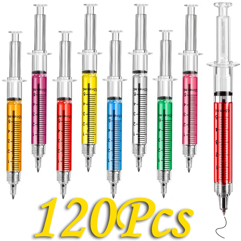 

120pcs Syringe Pen Black Color Ink Ballpoint Pens 0.5mm Signature Stationery Ballpen Gifts for Nurses Nursing Student