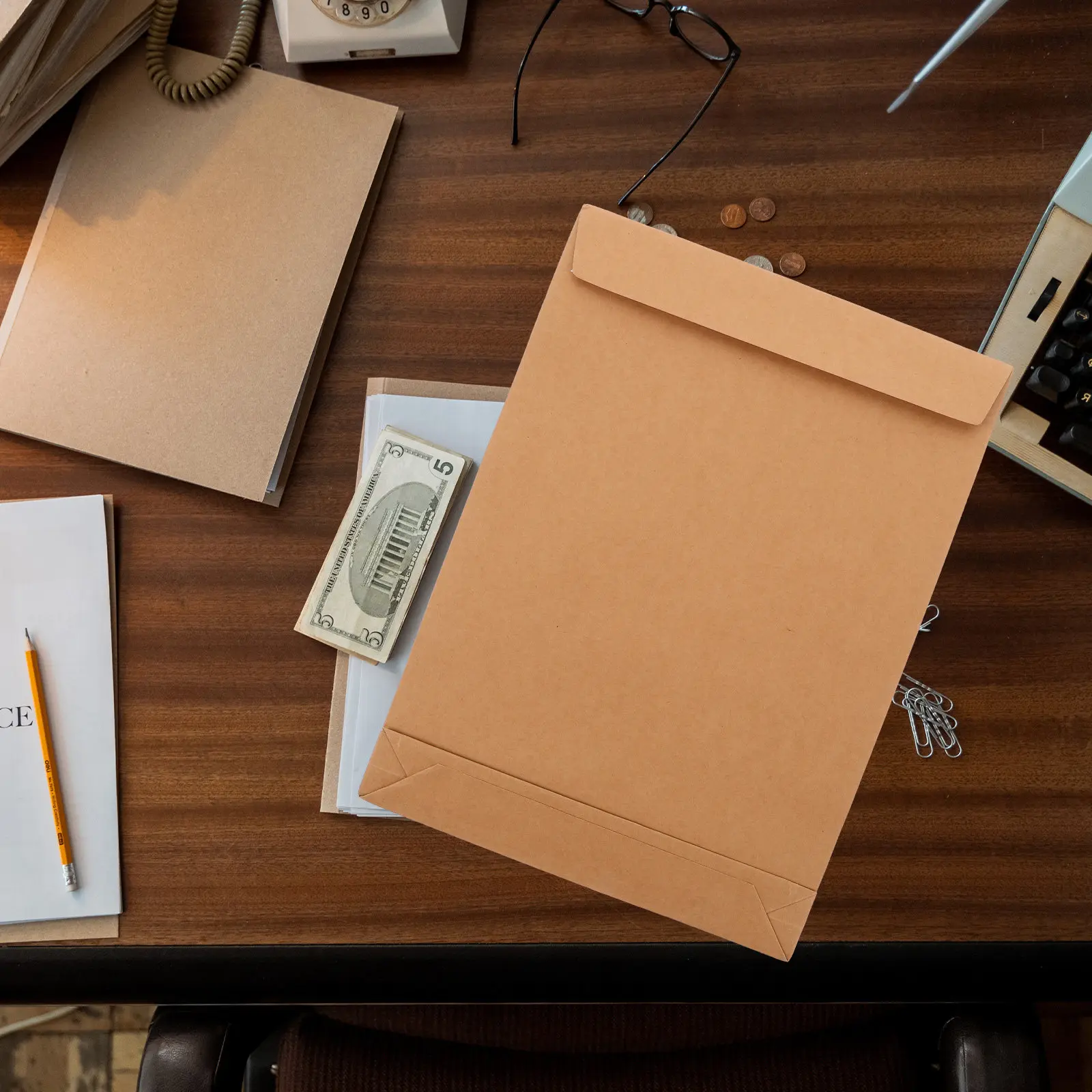 

5Pcs Kraft Paper File Folder Organizer Self Adhesive Strip Document Bags Shirt Packaging Magazine Packaging Gift Bags for Party