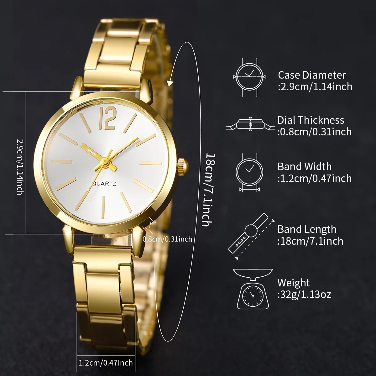 2 Stuks Zakelijke Mode Quartz Horloge Elegant Gouden Polshorloge & Hart Bedelarmband Set R Geschenken Voor Eid