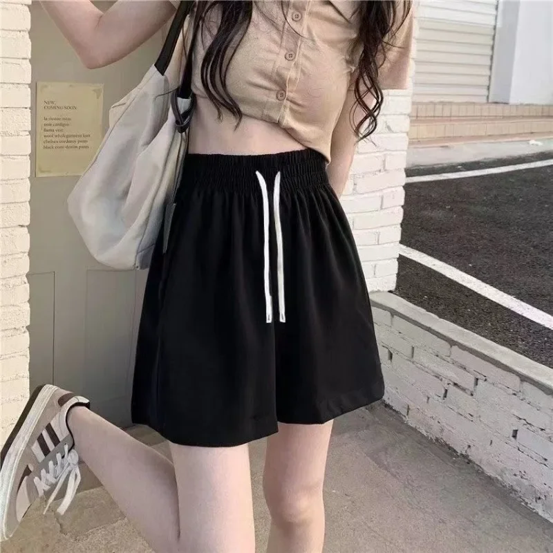 Shorts Frauen Sportliche Kordelzug Casual Sommer Breite Bein Alle-spiel Koreanischen Stil Jogger Lose Einfache Streetwear Fashion Neue Studenten