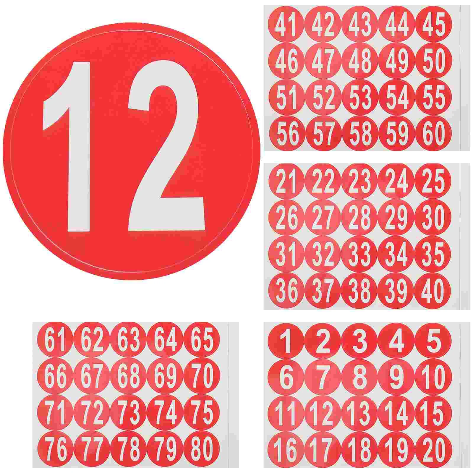 4 Sheets Number Sticker Round Stickers Adhesive Labels for Office Numbers Self-adhesive Pvc Sign Decals