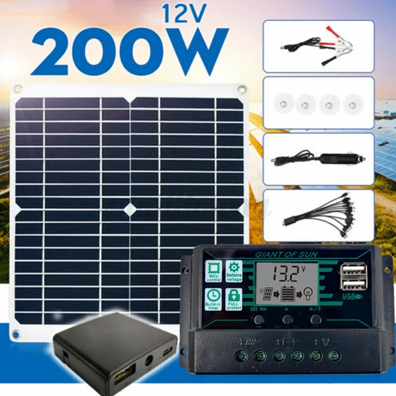 200W Solar Panel Kit Solar Panel High Efficience Travel & Phone Boat Portable 12V Battery Charger With Controller