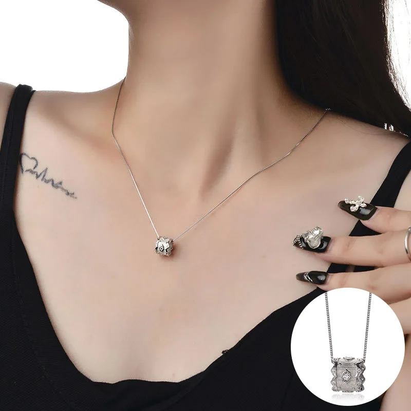 

100% 925 Sterling Silver Zircon Geometric Necklace for Women Girl Vintage Fashion Design Jewelry Party Gift Dropshipping