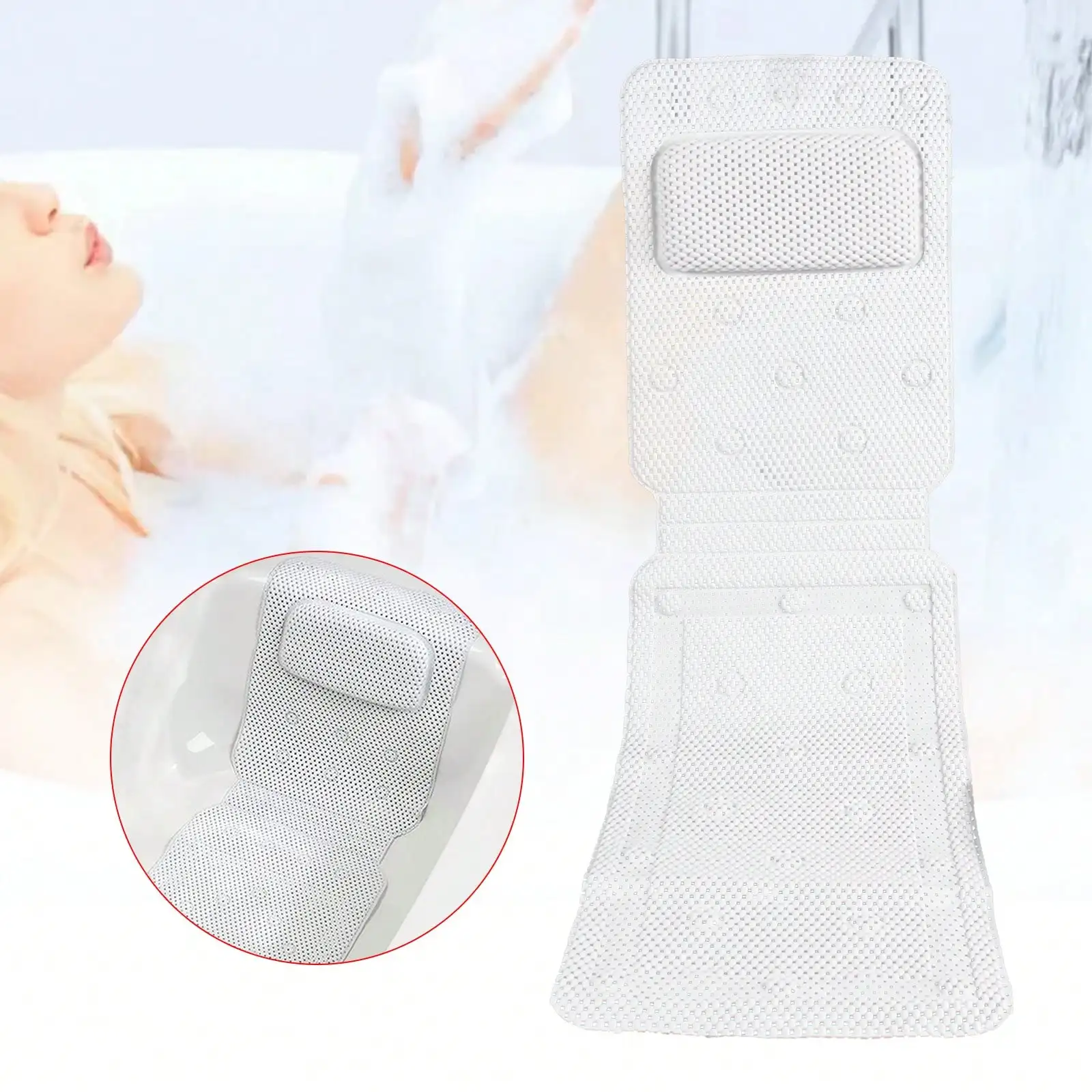 Bath Pillow Bathtub Full Body With Powerful Suction Cups Non-Slip Cushioned For Tub SPA Neck&Back Support, For Women Men