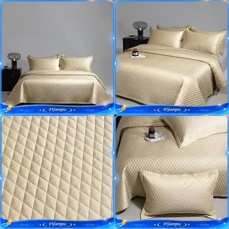 1000TC Egyptian Cotton Luxury Quilted Bedspread Queen King Size Bed Cover Mattress Topper Coverlet Bed Sheet Pillowcases Soft